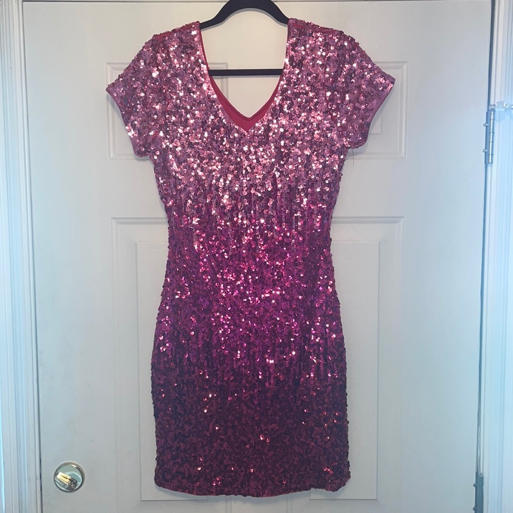 Maner Pink Ombre Sequin Dress